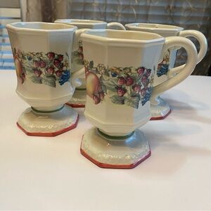 NIB vintage Avon mug set, set of four footed mugs with fruit motif